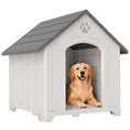 Charger l'image dans la visionneuse de la galerie, Large Plastic Dog House Outdoor Indoor, Water Resistant Puppy Shelter with Base Support, Air Vents, Elevated Floor, for Medium Large Pets, 34.6" L x 31.1" W x 35" H