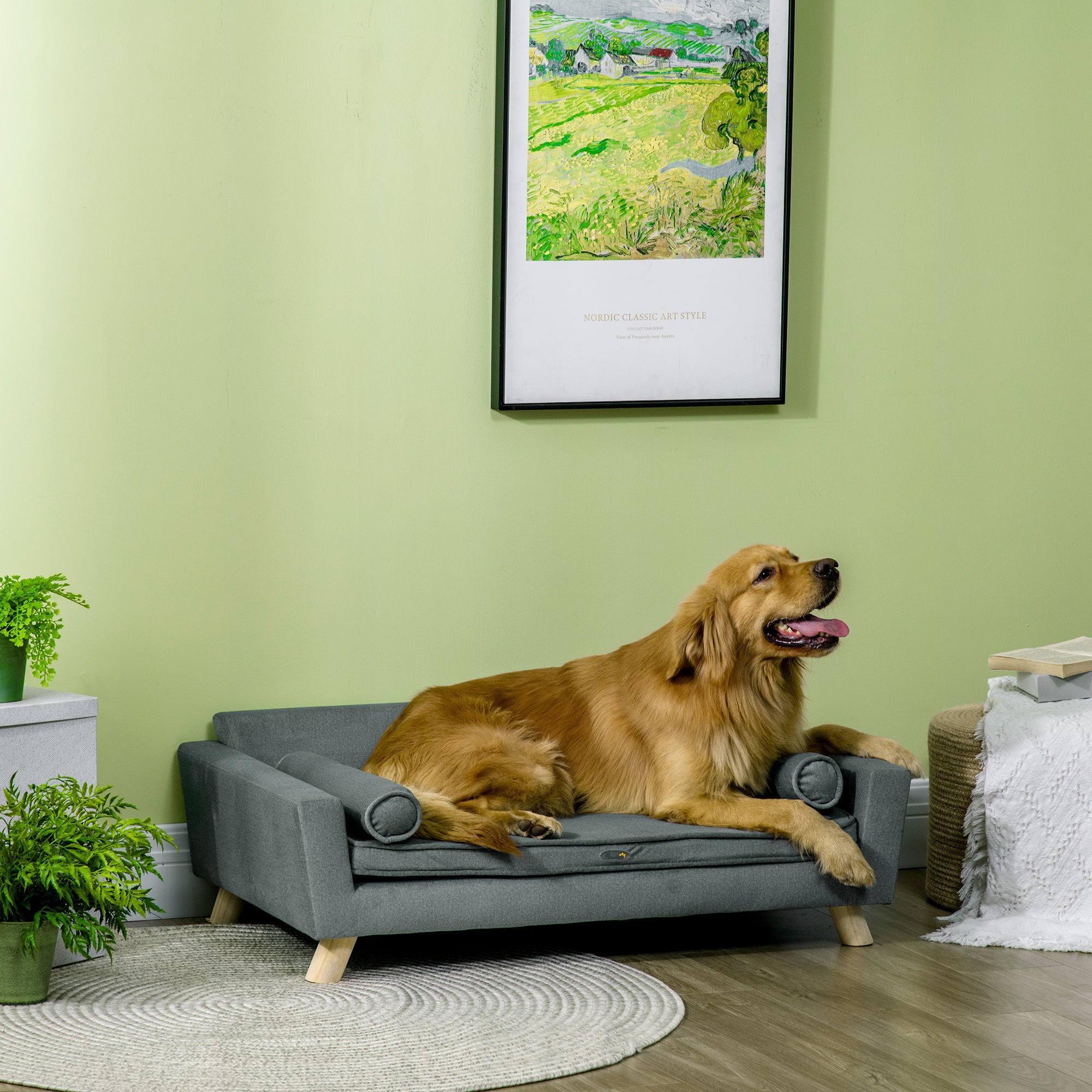 PawHut 39" Dog Couch with Removable Pillows, Foam Pet Sofa, Cat Sofa with Removable Washable Cushion & Water-Resistant Fabric, Dog Sofa for Medium and Large Dogs, Gray