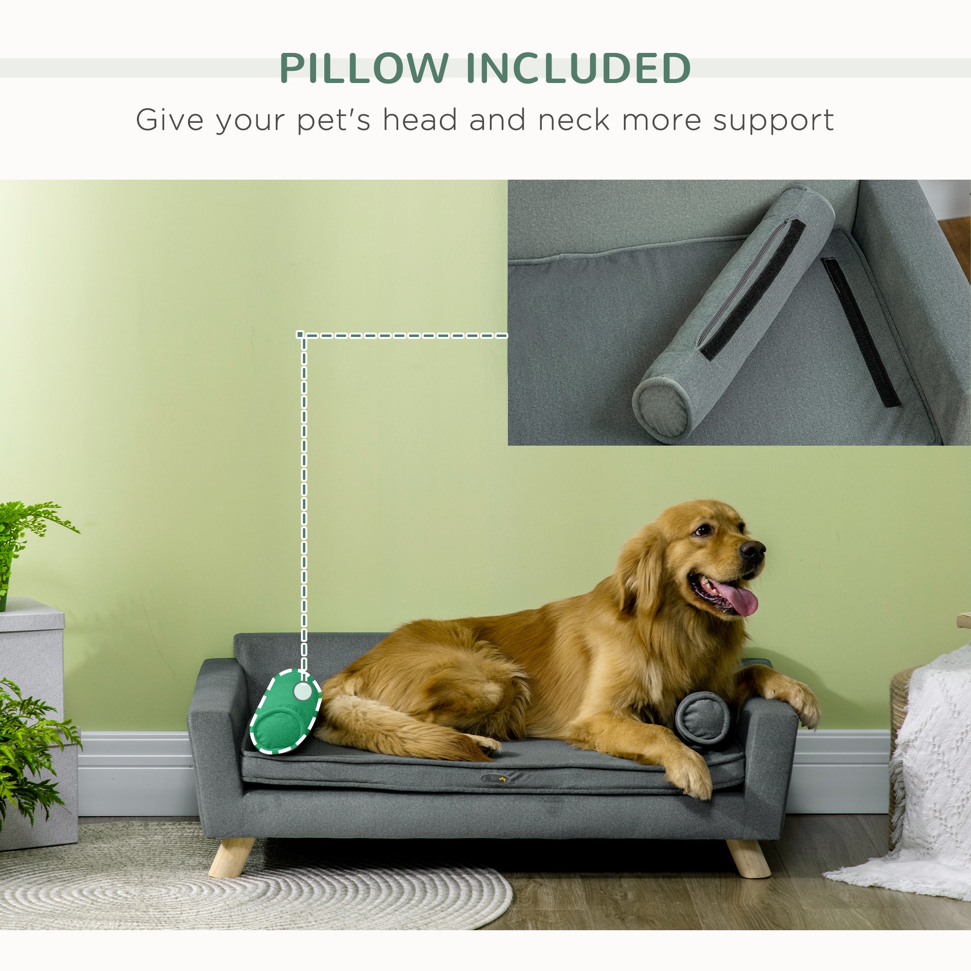 PawHut 39" Dog Couch with Removable Pillows, Foam Pet Sofa, Cat Sofa with Removable Washable Cushion & Water-Resistant Fabric, Dog Sofa for Medium and Large Dogs, Gray