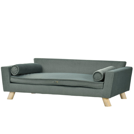 PawHut 39" Dog Couch with Removable Pillows, Foam Pet Sofa, Cat Sofa with Removable Washable Cushion & Water-Resistant Fabric, Dog Sofa for Medium and Large Dogs, Gray