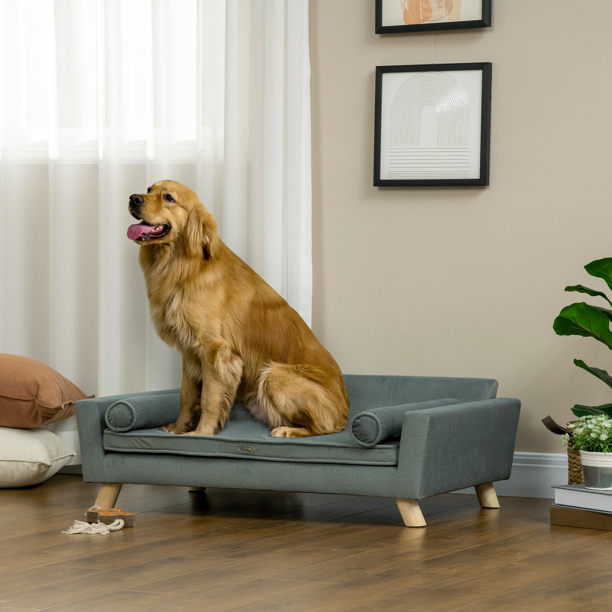 PawHut 39" Dog Couch with Removable Pillows, Foam Pet Sofa, Cat Sofa with Removable Washable Cushion & Water-Resistant Fabric, Dog Sofa for Medium and Large Dogs, Gray