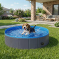 Load image into Gallery viewer, Foldable Dog Pool for Puppies and Ducks, Thickened PVC Dog Paddling Pool Bath Tub Hard Board, Anti-Slip Bottom and Hose Adapter for Easy Drainage, 100 x 30cm, Blue and Dark Grey