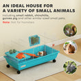 Load image into Gallery viewer, 35"L Small Animal Cage, Rolling Bunny Cage, Guinea Pig Cage with Wheels, Food Dish, Water Bottle, Hay Feeder, Platform, Ramp for Chinchilla, Blue