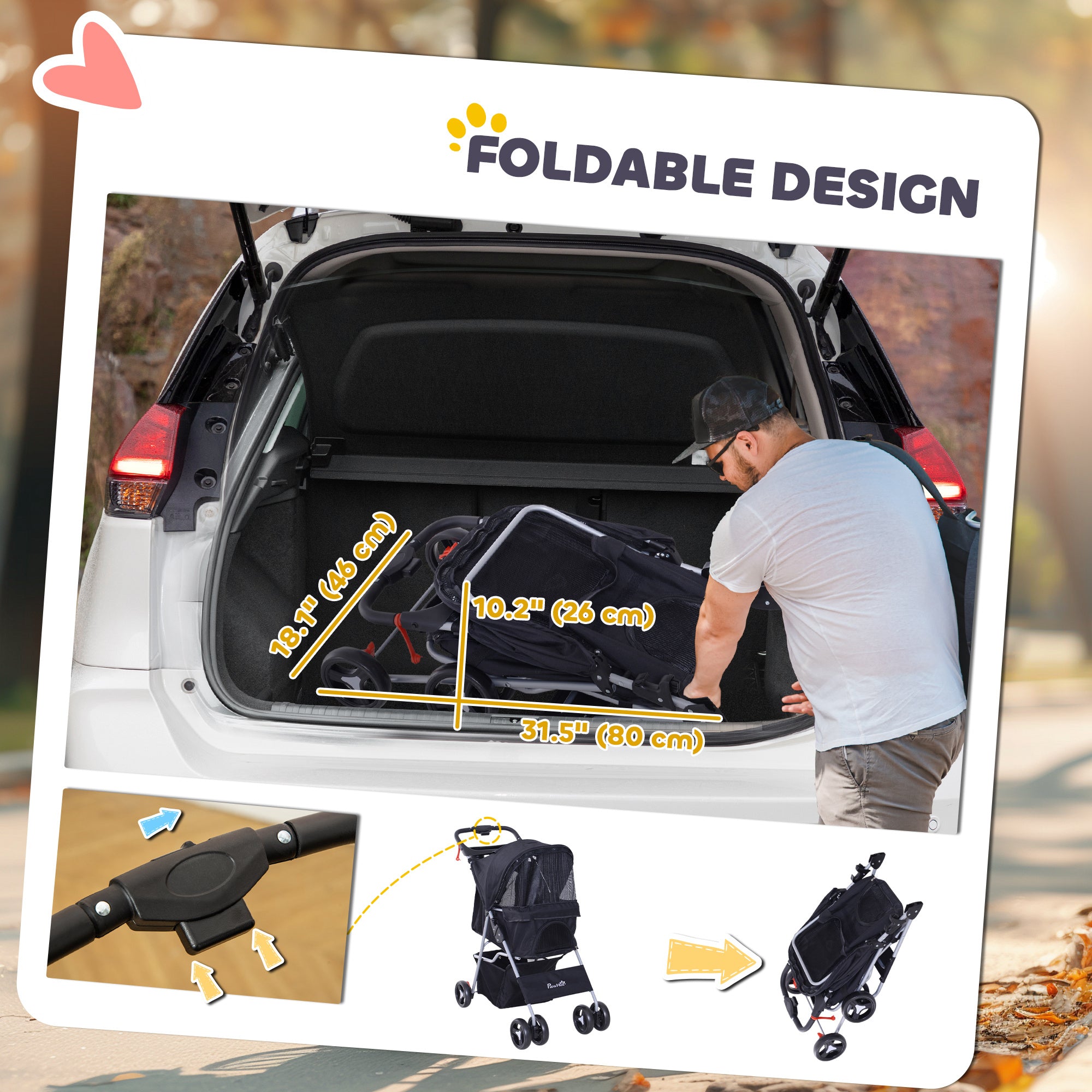 Dog Stroller, One-click Folding Pet Stroller with Cup Holder, 4 Wheels Travel Carrier w/ Brakes, 360° Swiveling Front Wheels, Storage Basket, for XS/Small Dogs Cats, Black