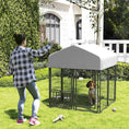 Load image into Gallery viewer, PawHut 3.9' x 3.9' x 4.5' Outdoor Dog Kennel, Welded Wire Heavy Duty Dog Run with 360° Rotating & 4 Level Adjustable Bowls, Dog Kennel Outside with Waterproof & UV Resistant Cover, for S&M Dogs
