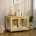 Load image into Gallery viewer, Dog Crate Furniture, Side End Table, Indoor Dog Kennel with Soft Washable Cushion, Wire Mesh, Large Top, for Medium and Large Dogs, 90 x 58 x 65, Oak Tone