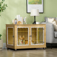 Load image into Gallery viewer, Dog Crate Furniture, Side End Table, Indoor Dog Kennel with Soft Washable Cushion, Wire Mesh, Large Top, for Medium and Large Dogs, 90 x 58 x 65, Oak Tone