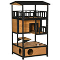 Gallery viewerに画像を読み込む, PawHut Wooden Outdoor Cat House, Feral Cat Shelter Kitten Condo with Asphalt Roof, Escape Doors, Condo, Jumping Platform, Yellow