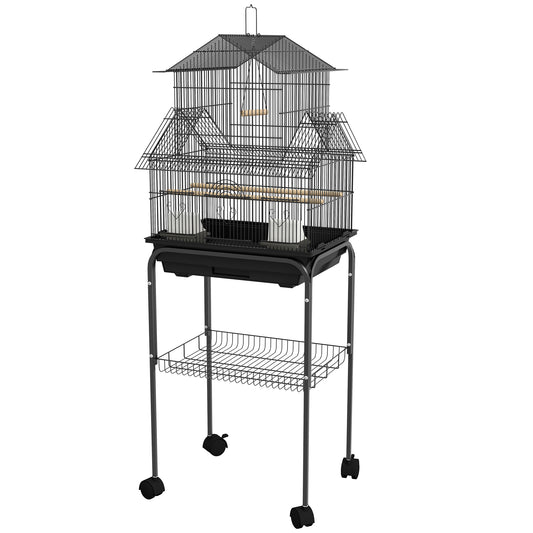 Bird Cage Budgie Cage with Stand Slide Tray Handle for Finch Canary 43.5 x 33 x 121cm Black