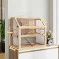 Load image into Gallery viewer, Wooden Hamster Cage, 3 Tier Small Gerbil Cage with Detachable 31cm Deep Bottom, Hut, Seesaw, Exercise Wheel, Ramps, Natural Wood Finish