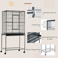 Load image into Gallery viewer, 30" Rolling Metal Bird Cage Feeder with Detachable Rolling Stand, Storage Shelf, Wood Perch & Food Container