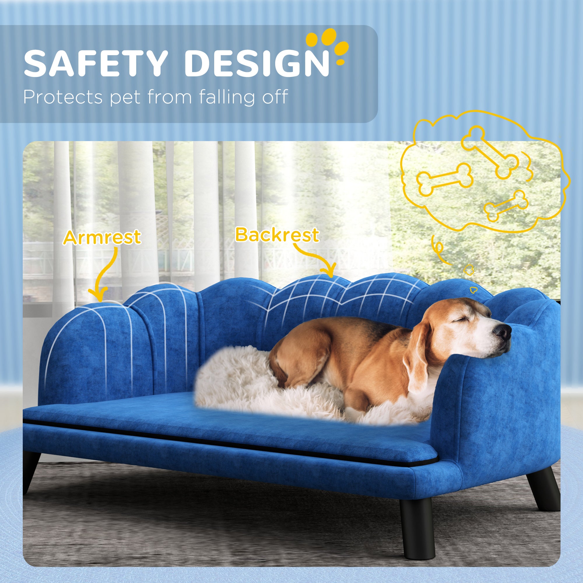 PawHut Velvet Large Dog Couch with Foam Cushion, Soft and Cute Dog Bed with Pearl Design, Dog Sofa for Big and Medium Dogs, Dark Blue