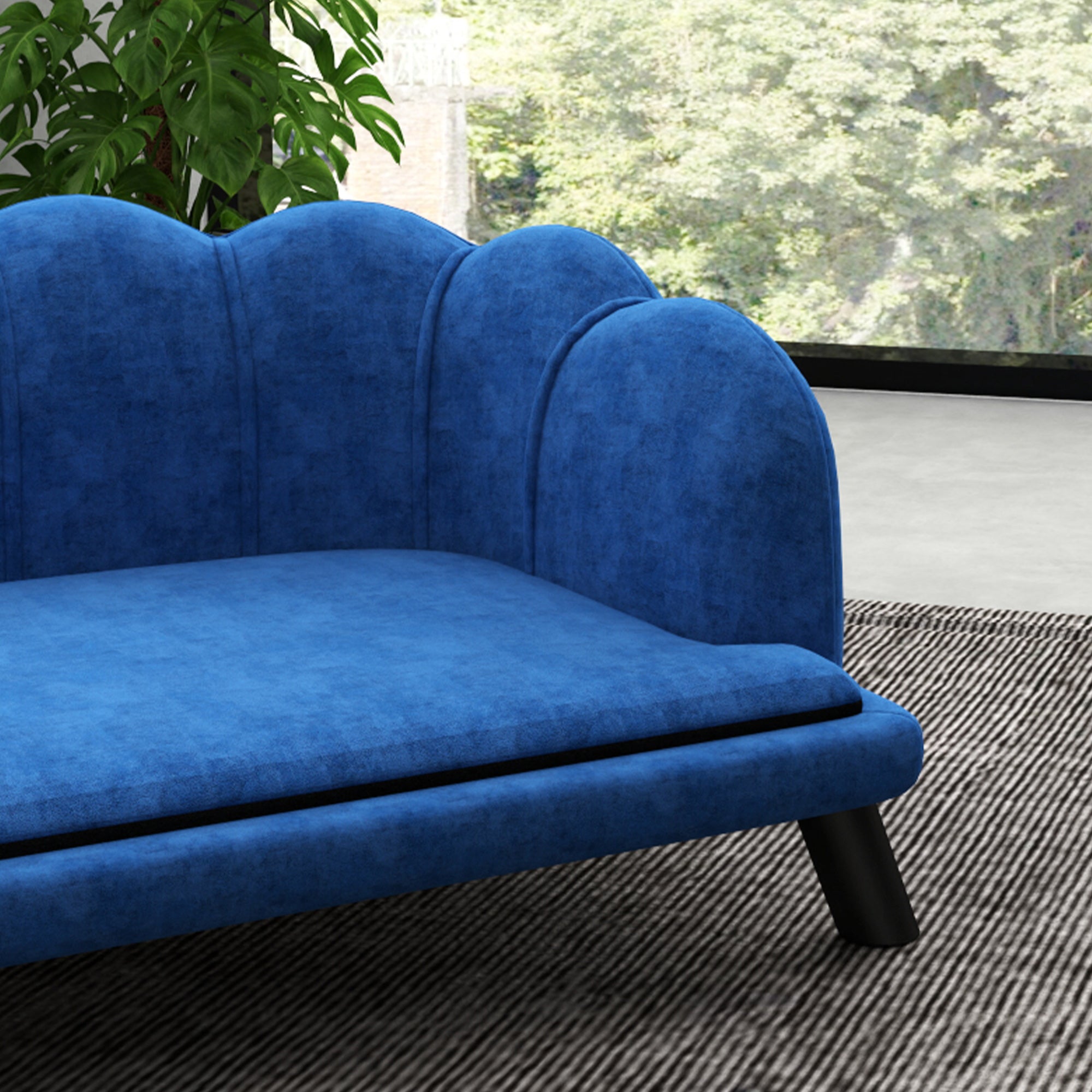PawHut Velvet Large Dog Couch with Foam Cushion, Soft and Cute Dog Bed with Pearl Design, Dog Sofa for Big and Medium Dogs, Dark Blue