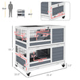 Load image into Gallery viewer, PawHut Indoor Rabbit Hutch with Wheels, 2-Tier Rabbit Cage, 35.5" Wooden Guinea Pig Cage with Feeding Trough, Removable Trays, Ramps & Openable Top for 1-2 Rabbits, Gray