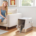 Load image into Gallery viewer, Stainless Steel Cat Litter Tray, Extra Large Enclosed Litter Box for Large Cats with Scoop, Flip Top, Easy Cleaning, Light Grey