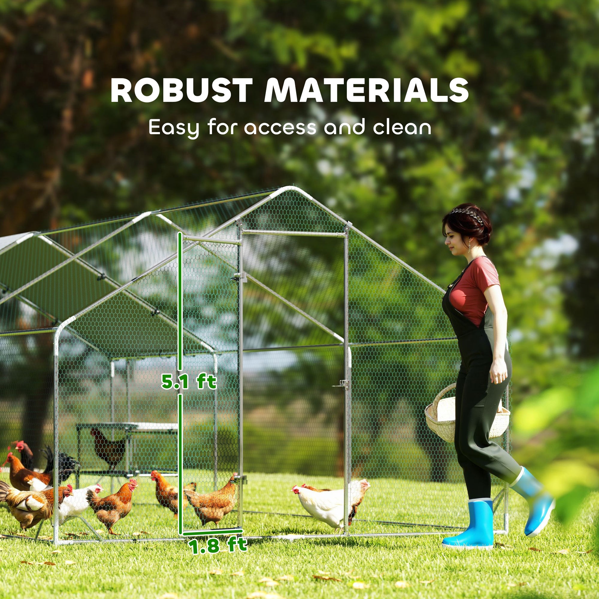 PawHut Large Metal Chicken Coop with Nesting Box, Walk in Chicken Run with Waterproof & Anti-UV Cover, Outdoor Duck Cage Rabbit Hutch Pen with Roosting Bar, for 18-24 Poultries, 9.8' x 19.7' x 6.4'