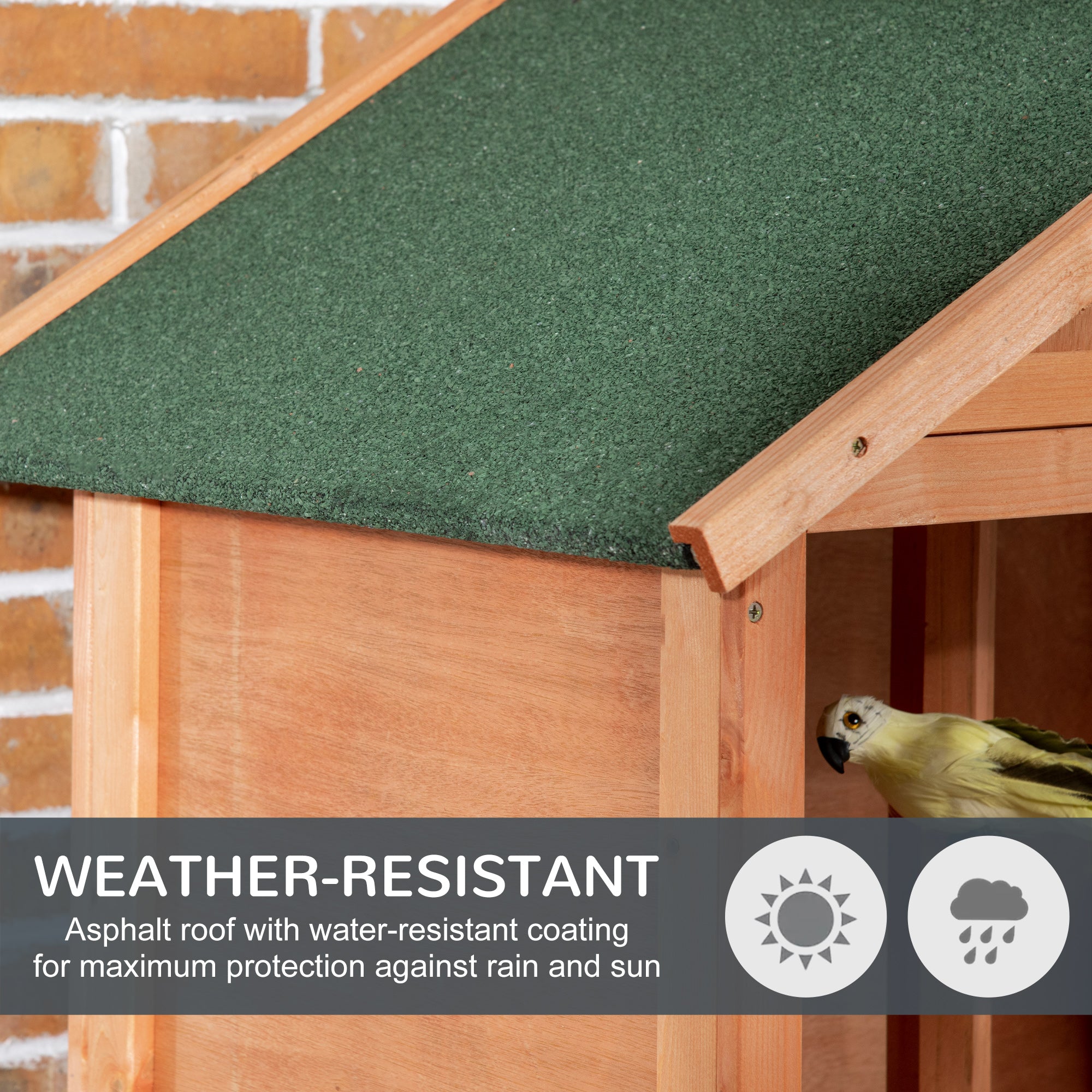 Wooden Bird Aviary Parrot Cage Pet Furniture Large Outdoor Play House with Removable Bottom Tray, 2 Doors, Asphalt Roof, 4 Perches, Brown