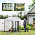 Load image into Gallery viewer, PawHut 5.9' x 4' x 6' Outdoor Dog Kennel, Welded Wire Heavy Duty Dog Run with 360° Rotating & 4 Level Adjustable Bowls, Dog Kennel Outside with Waterproof & UV Resistant Cover, for S&M Dogs