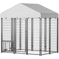 Load image into Gallery viewer, PawHut 5.9' x 4' x 6' Outdoor Dog Kennel, Welded Wire Heavy Duty Dog Run with 360° Rotating & 4 Level Adjustable Bowls, Dog Kennel Outside with Waterproof & UV Resistant Cover, for S&M Dogs