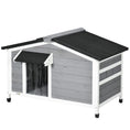Load image into Gallery viewer, Wooden Dog Kennel Outdoor, Elevated Dog House for Outside, with Openable Top, Asphalt Roof, Windows, Curtain, Removable Tray, Adjustable Legs, 65H x 97L x 72Wcm, Grey