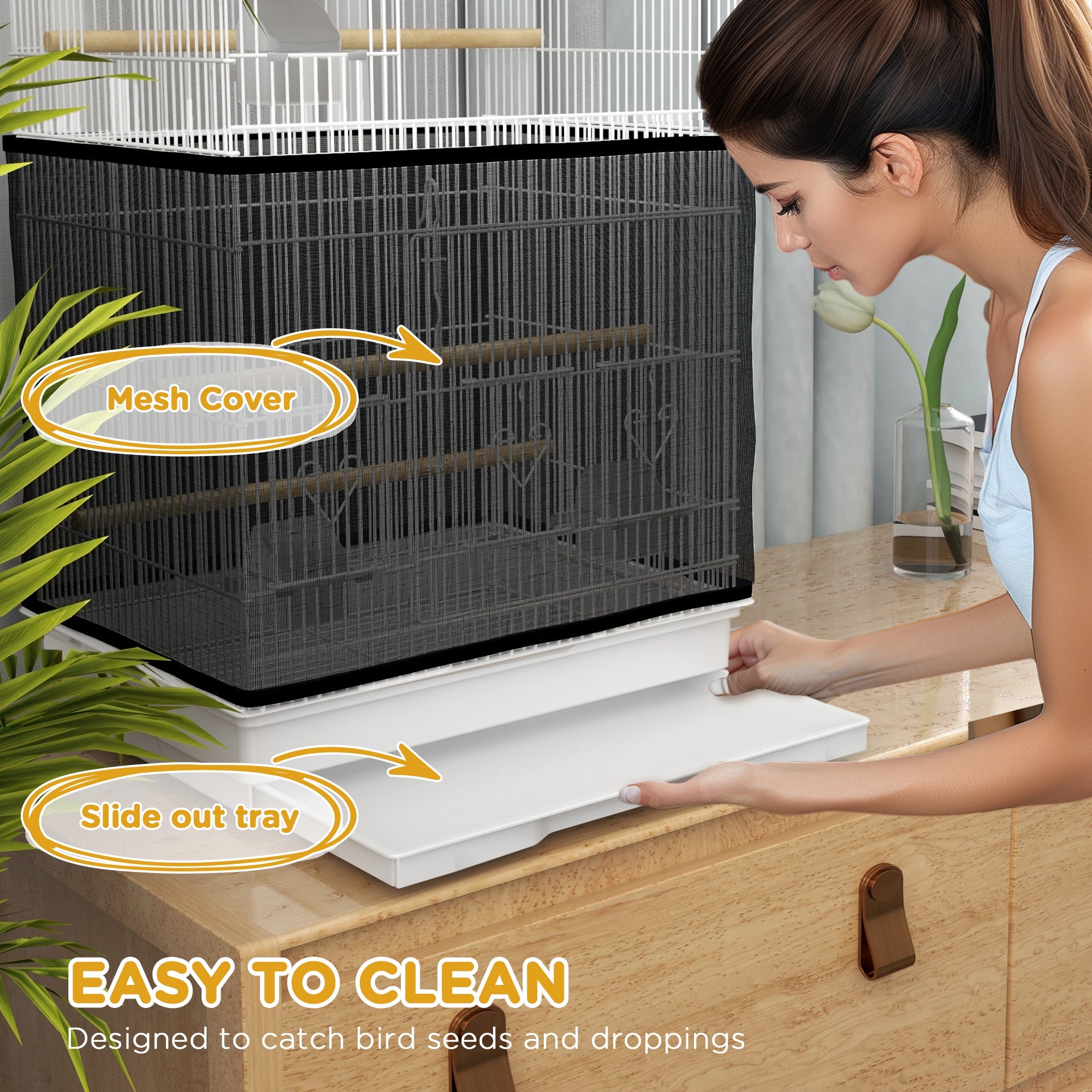 36" Bird Cage for Finches, Canaries Budgies, Parrot Cage with Accessories, Handle, Mesh Cover, Tray, White