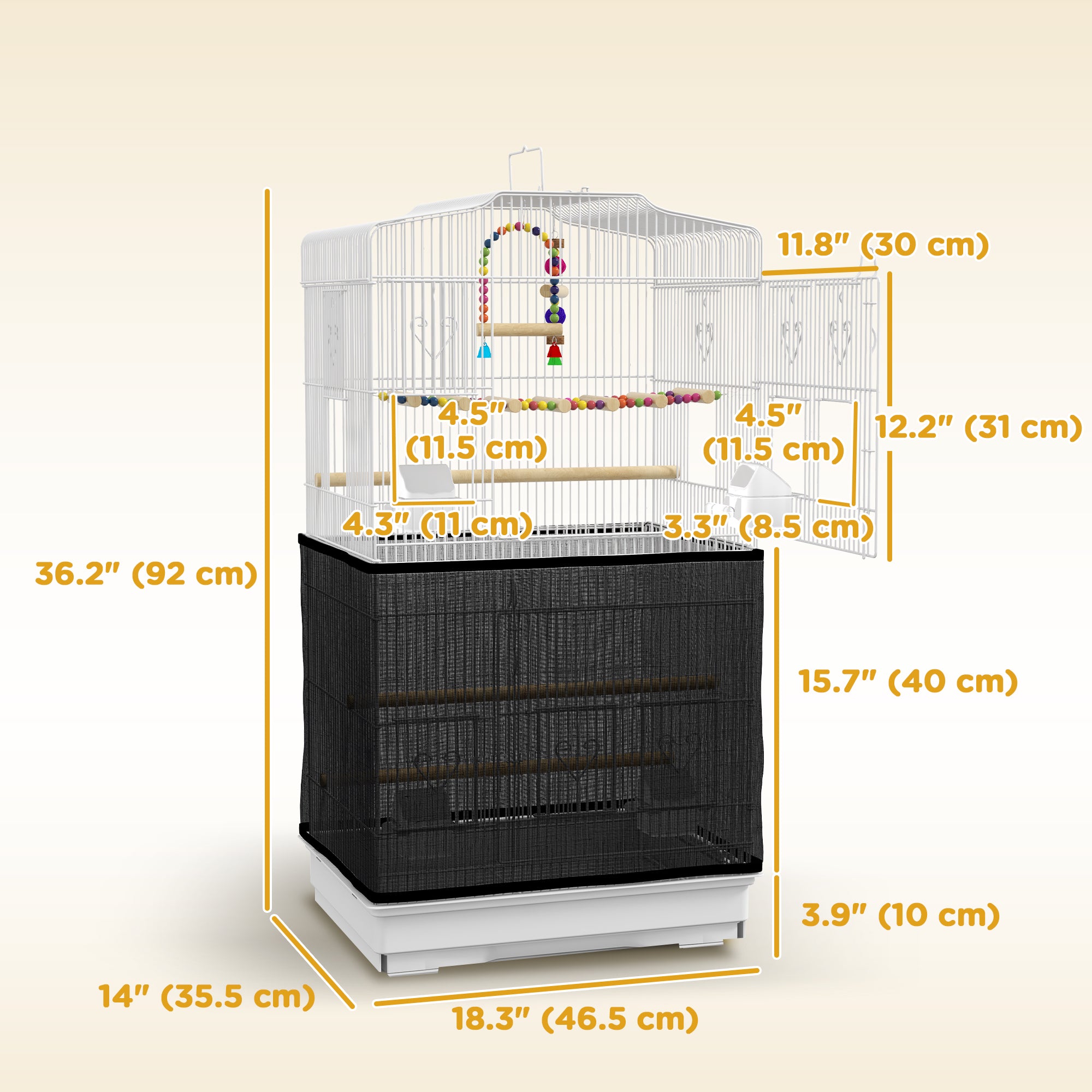 36" Bird Cage for Finches, Canaries Budgies, Parrot Cage with Accessories, Handle, Mesh Cover, Tray, White