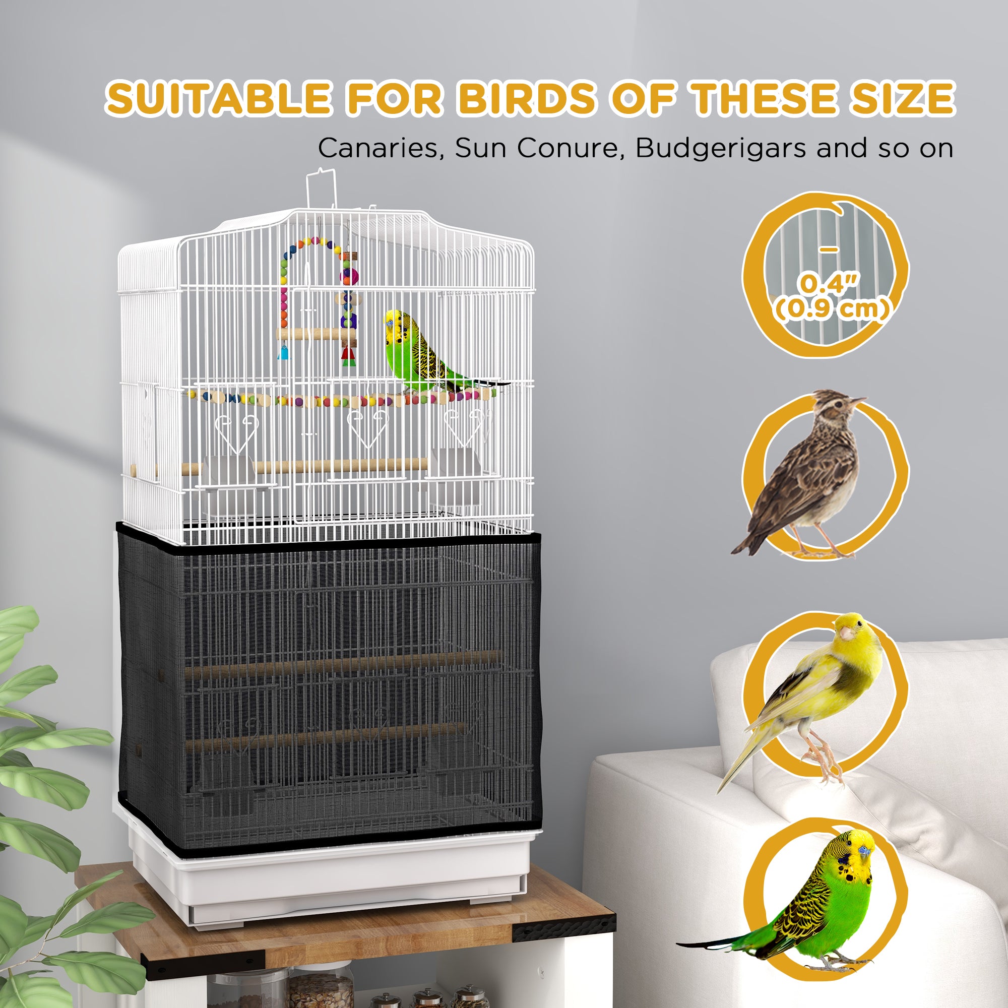 36" Bird Cage for Finches, Canaries Budgies, Parrot Cage with Accessories, Handle, Mesh Cover, Tray, White