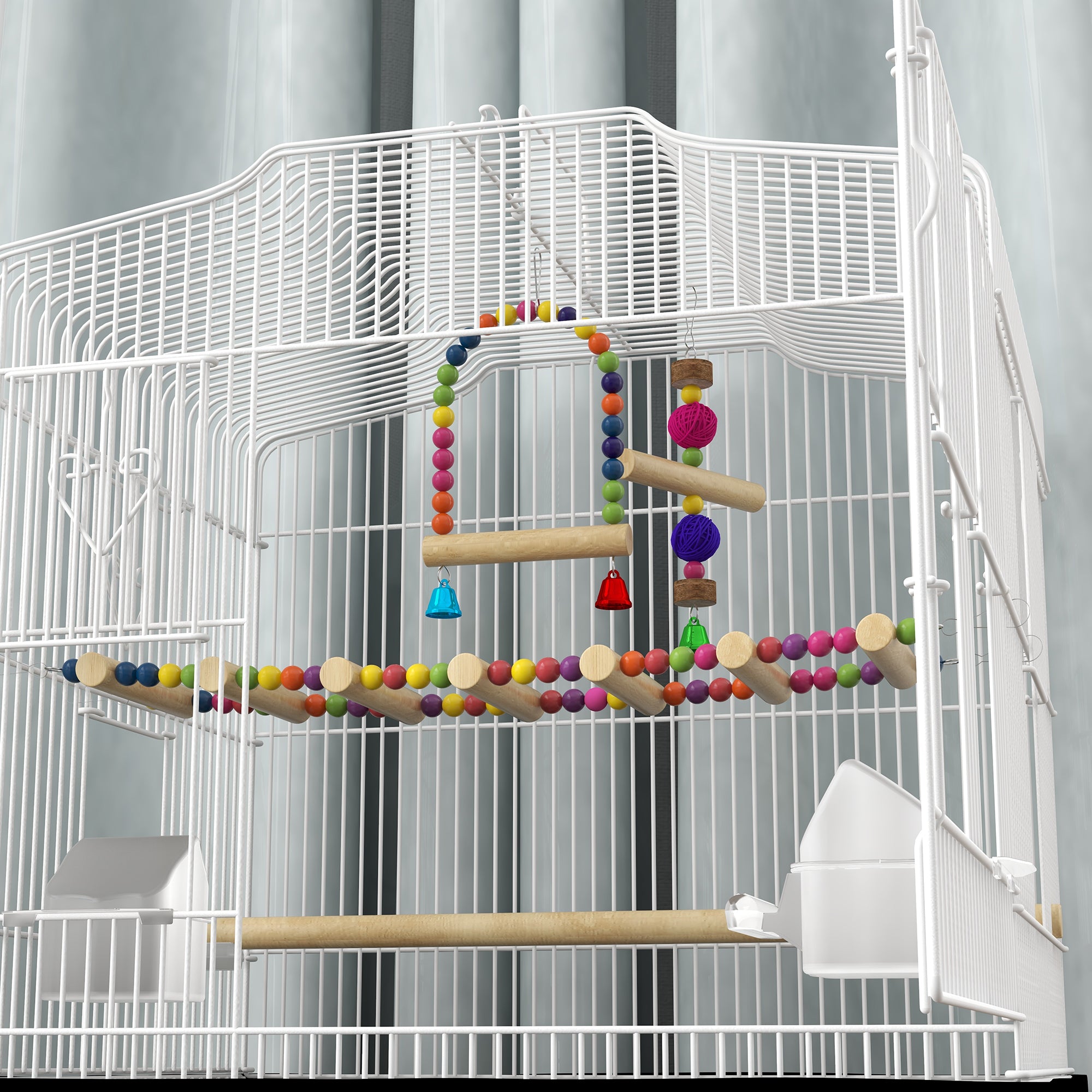 36" Bird Cage for Finches, Canaries Budgies, Parrot Cage with Accessories, Handle, Mesh Cover, Tray, White