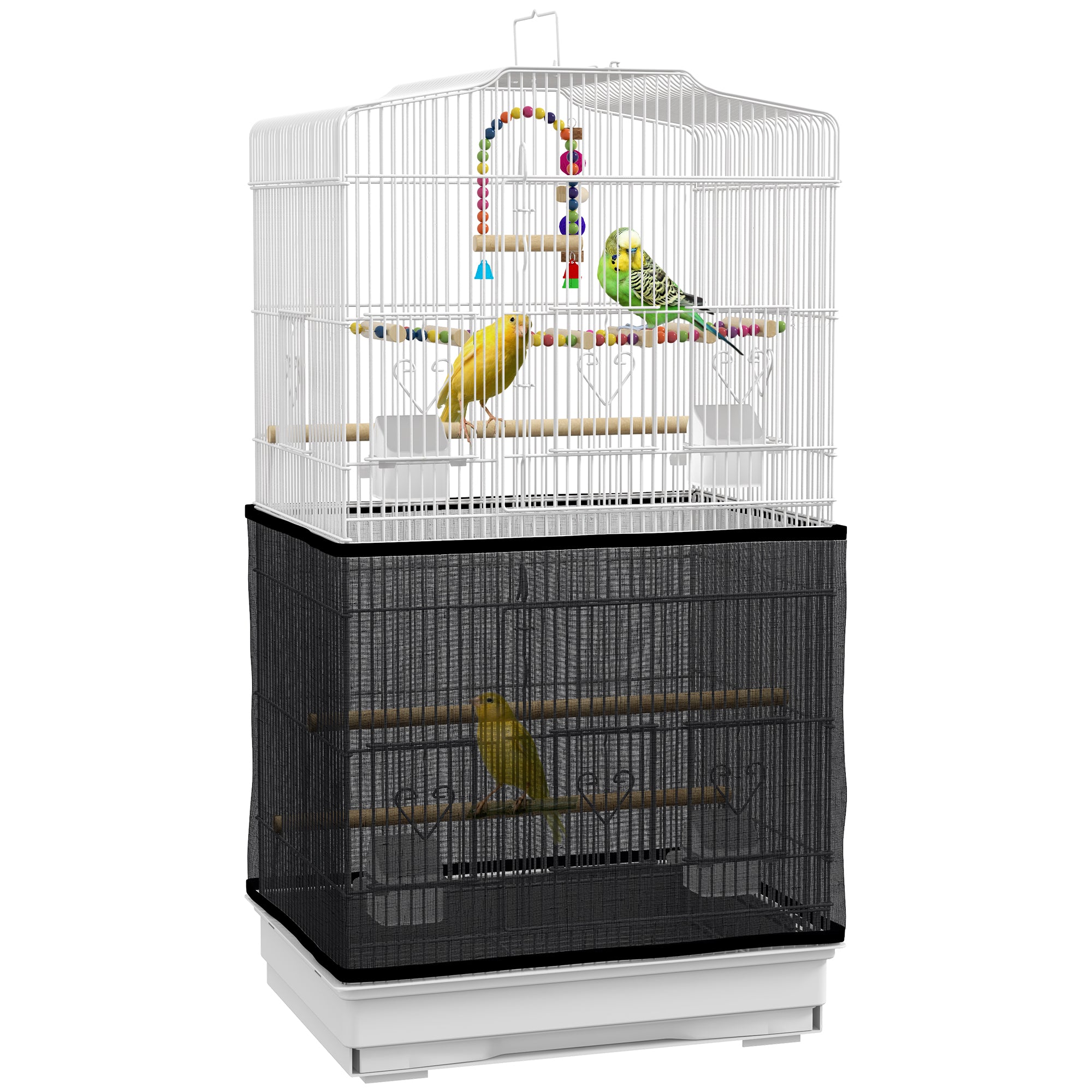 36" Bird Cage for Finches, Canaries Budgies, Parrot Cage with Accessories, Handle, Mesh Cover, Tray, White