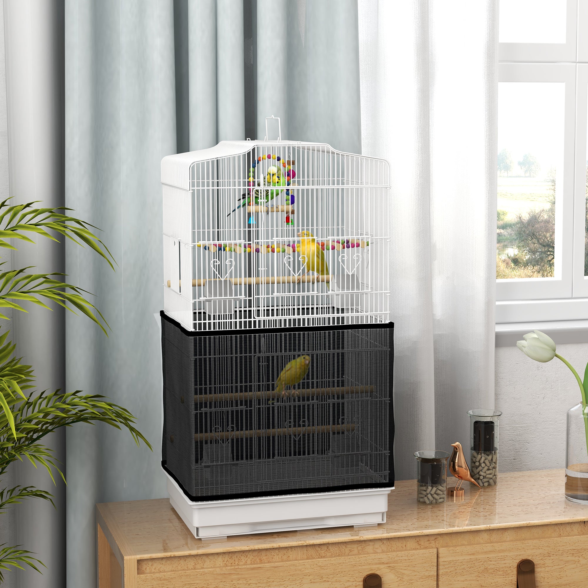 36" Bird Cage for Finches, Canaries Budgies, Parrot Cage with Accessories, Handle, Mesh Cover, Tray, White