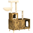 Load image into Gallery viewer, Cat Tree with Litter Box Enclosure, 2-in-1 Cat Tower for Indoor Cats with Cat House, Scratching Post, Hammock, Cushion, Rustic Brown