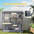 Load image into Gallery viewer, Large Cat House with Anti-Escape Floor, 81" H Wooden Catio Outdoor Cat Enclosure with Waterproof Cover, Walk in Door, Condo, Hammock, Ramp, Bridge, for 2-4 Cats