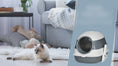 Load and play video in Gallery viewer, Large Covered Cat Litter Box w/ High Sides, Air Freshener & 2-Way Entrance, White & Gray