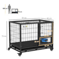 Load image into Gallery viewer, 36" Heavy Duty Dog Crate with Bowl Holder, Dog Cage on Wheels with Removable Tray, Openable Top, Detachable Door, Indoor Outdoor Use, for Medium and Large Dogs - Black