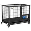 Load image into Gallery viewer, 36" Heavy Duty Dog Crate with Bowl Holder, Dog Cage on Wheels with Removable Tray, Openable Top, Detachable Door, Indoor Outdoor Use, for Medium and Large Dogs - Black
