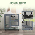 Load image into Gallery viewer, Wooden Cat House for Indoor 3 Levels Cat Condo Villa on Wheels with Flap Door Platforms Hammock Openable Top for 2 Kittens, Light Grey