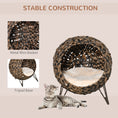 Load image into Gallery viewer, PawHut 20.5" Weaved Cat Bed, Elevated Hand-woven Braided Banana Leaf Kitten House Condo with Cushion, Brown