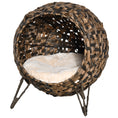 Load image into Gallery viewer, PawHut 20.5" Weaved Cat Bed, Elevated Hand-woven Braided Banana Leaf Kitten House Condo with Cushion, Brown