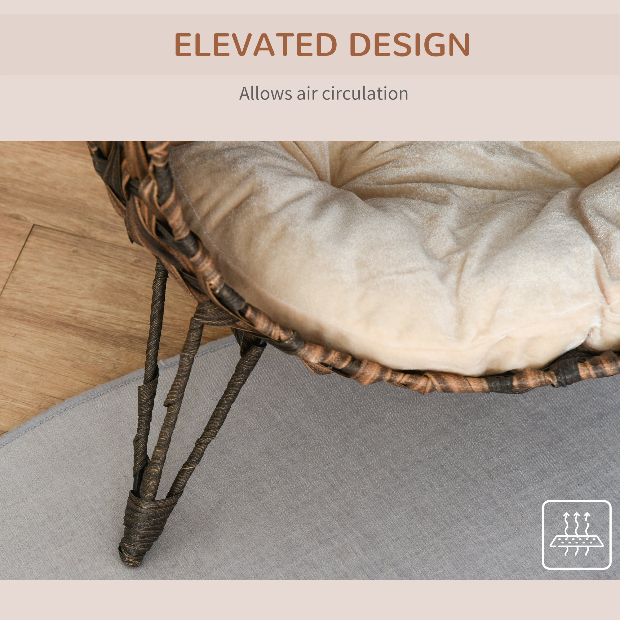 PawHut 20.5" Weaved Cat Bed, Elevated Hand-woven Braided Banana Leaf Kitten House Condo with Cushion, Brown