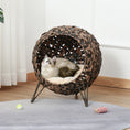 Load image into Gallery viewer, PawHut 20.5" Weaved Cat Bed, Elevated Hand-woven Braided Banana Leaf Kitten House Condo with Cushion, Brown