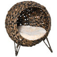 Load image into Gallery viewer, PawHut 20.5" Weaved Cat Bed, Elevated Hand-woven Braided Banana Leaf Kitten House Condo with Cushion, Brown