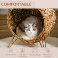 Load image into Gallery viewer, PawHut 20.5" Weaved Cat Bed, Elevated Hand-woven Braided Banana Leaf Kitten House Condo with Cushion, Natural