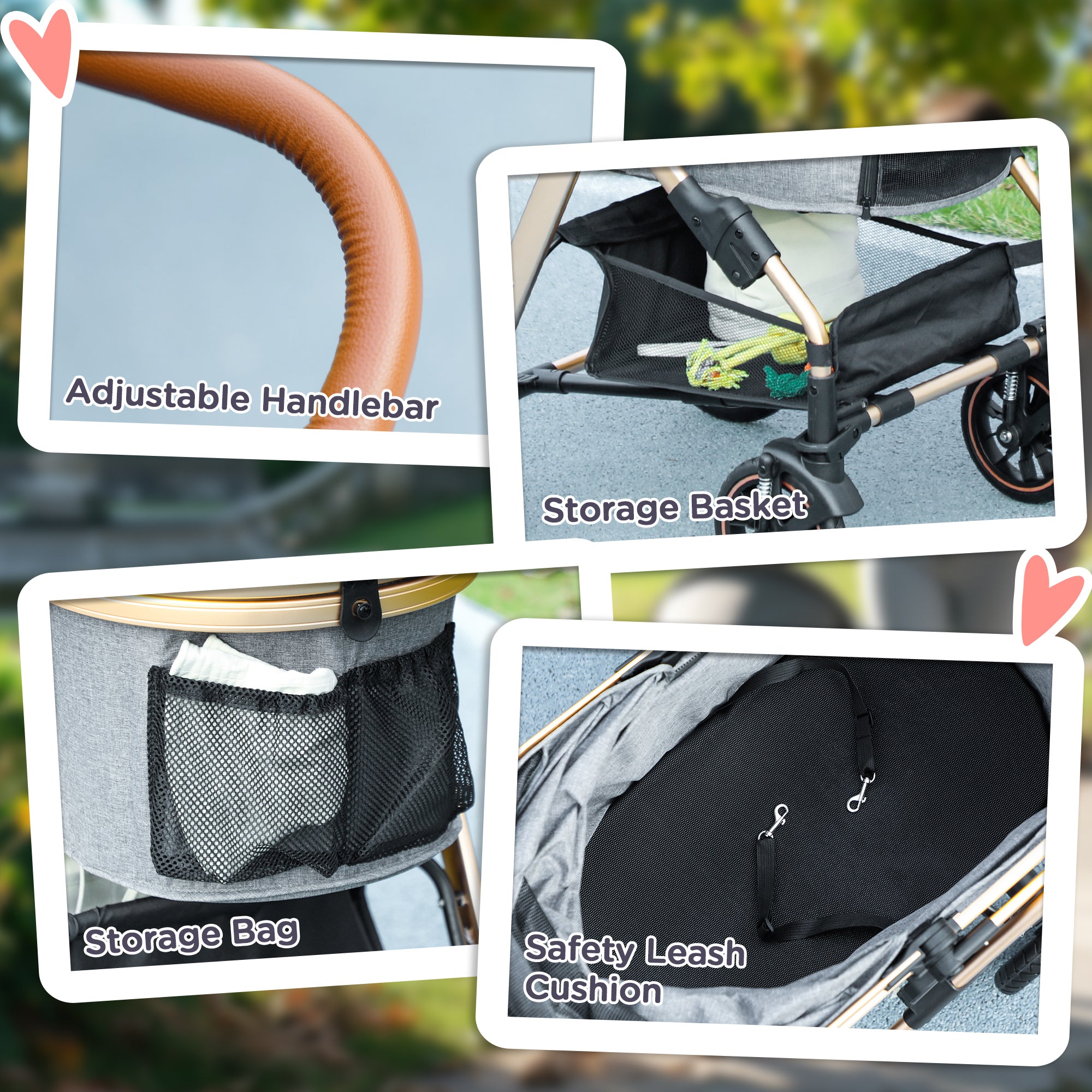 PawHut 3 in 1 Dog Stroller with Detachable Cabin, 4 Wheel Folding Lightweight Pet Stroller with Adjustable Canopy, Rubber Wheels, Storage Basket, Cupholder, Cat Stroller for Small Dogs and Cats, Gray