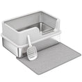 Load image into Gallery viewer, XL Stainless Steel Cat Litter Tray with Lid, High Sided Cat Litter Box with Scoop and Mat for Kittens up to 8 kg, Anti-Spillage, Odor Resistant and Easy to Clean, Light Grey
