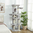 Load image into Gallery viewer, Cat Tree, 69" Cat Tower for Indoor Kittens, Multi-Level Tower with 2 Condos, Scratching Posts, 2 Hammocks, Perches, Pompoms for Multiple Kitties, Light Grey