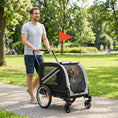 Load image into Gallery viewer, Dog Bike Trailer, 2 in 1 Foldable Pet Stroller Security Harness, Reflectors, Quick Release Wheels, Flag, for Medium Dogs, Grey