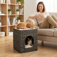 Load image into Gallery viewer, 2-Tier Wicker Cat House, Handwoven Rattan Cat Bed with Washable Cushions, Indoor Kitten Condo Hideaway, 43 x 40 x 49 cm, Grey