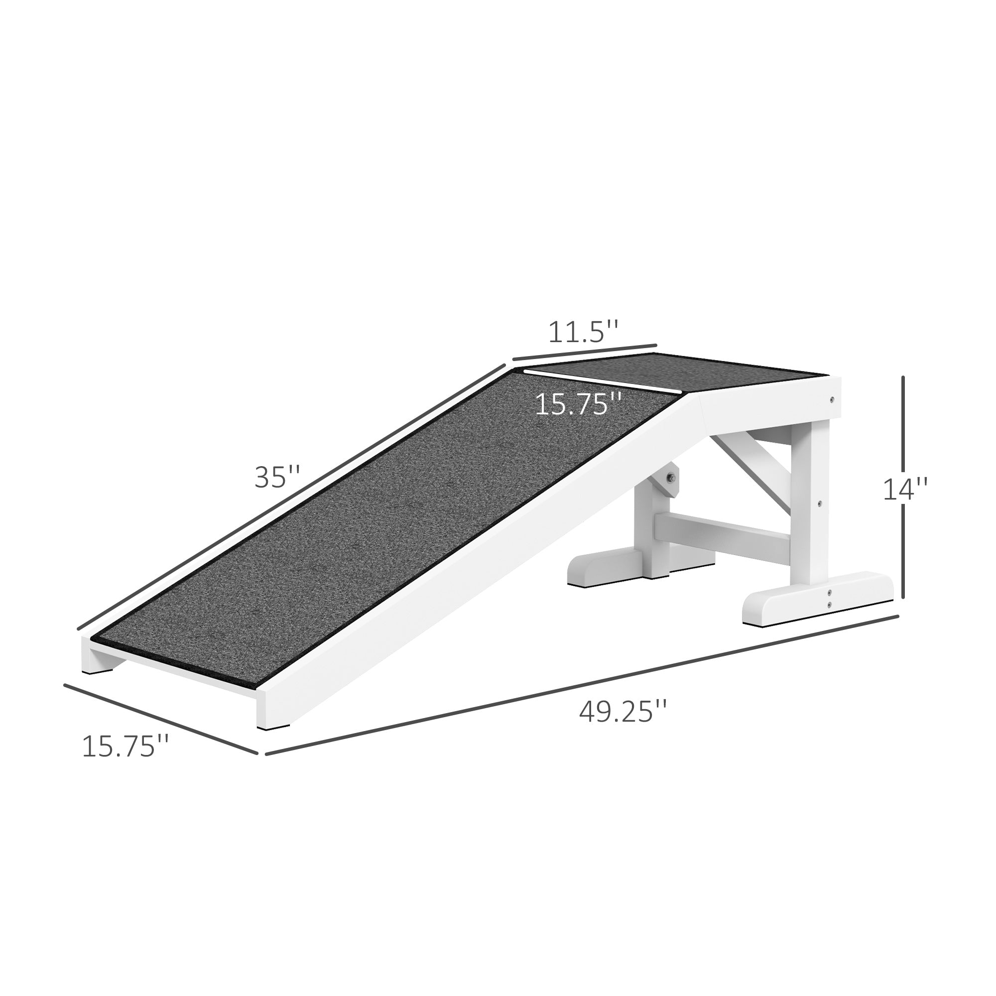 PawHut Dog Ramp for Bed, Pet Ramp for Dogs with Non-Slip Carpet and Top Platform, 49" x 16" x 14", White