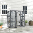 Load image into Gallery viewer, PawHut Catio Outdoor Cat Enclosure, Large Wooden Cat House with 6 Jumping Platforms, Weatherproof Roof, Outdoor Cat Cage Cat Shelter for 1-3 Cats, 59" x 28" x 60", Gray