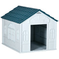 Load image into Gallery viewer, Plastic Dog House Outdoor Indoor, Weather-Resistant Dog Kennel, with Large Opening, for Large Dogs, 84.2 x 98.2 x 82cm - White and Blue